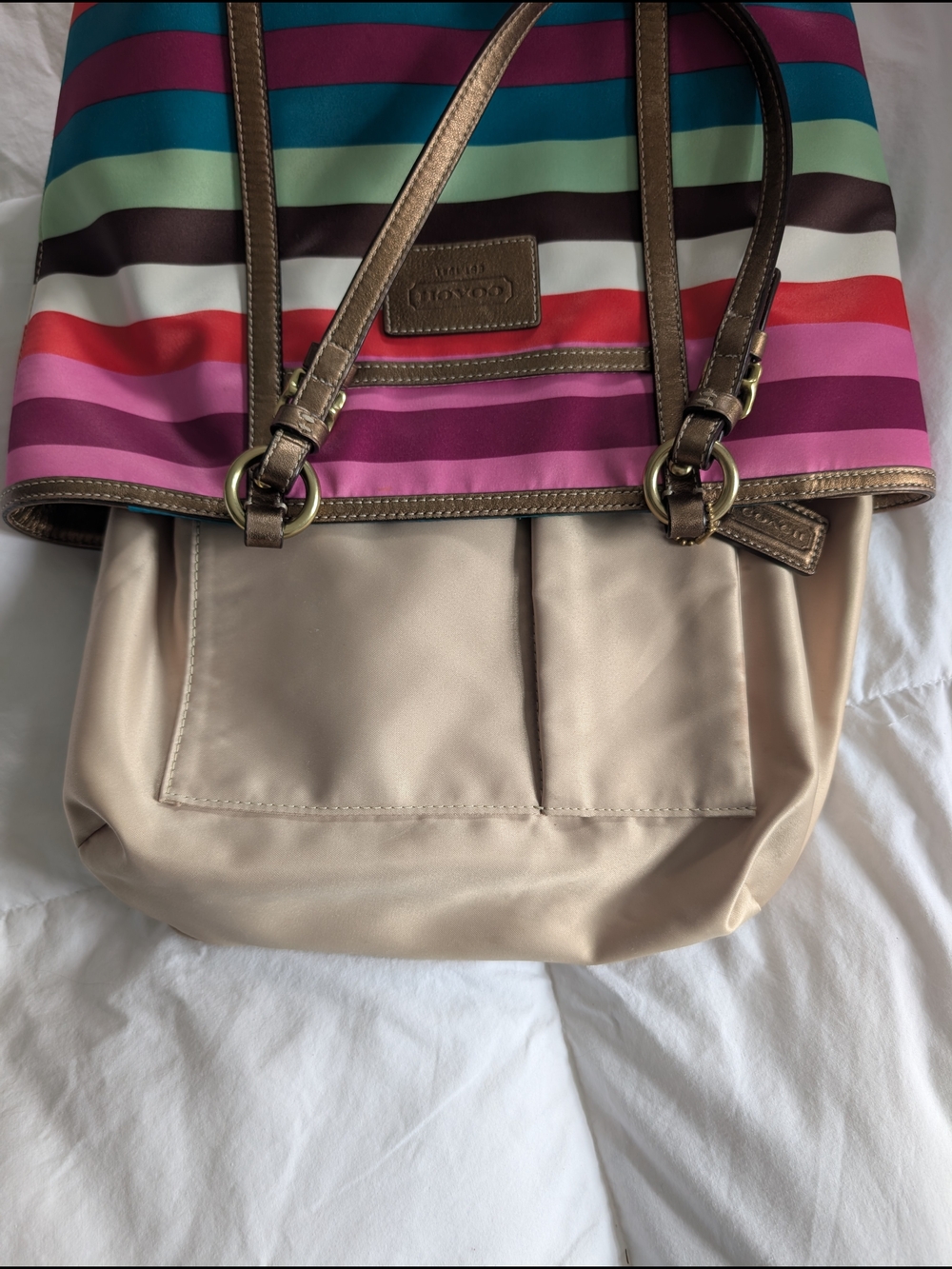 Coach Legacy Stripe Multicolored Sateen Tote with Metallic Leather Trim - Picture 9 of 9